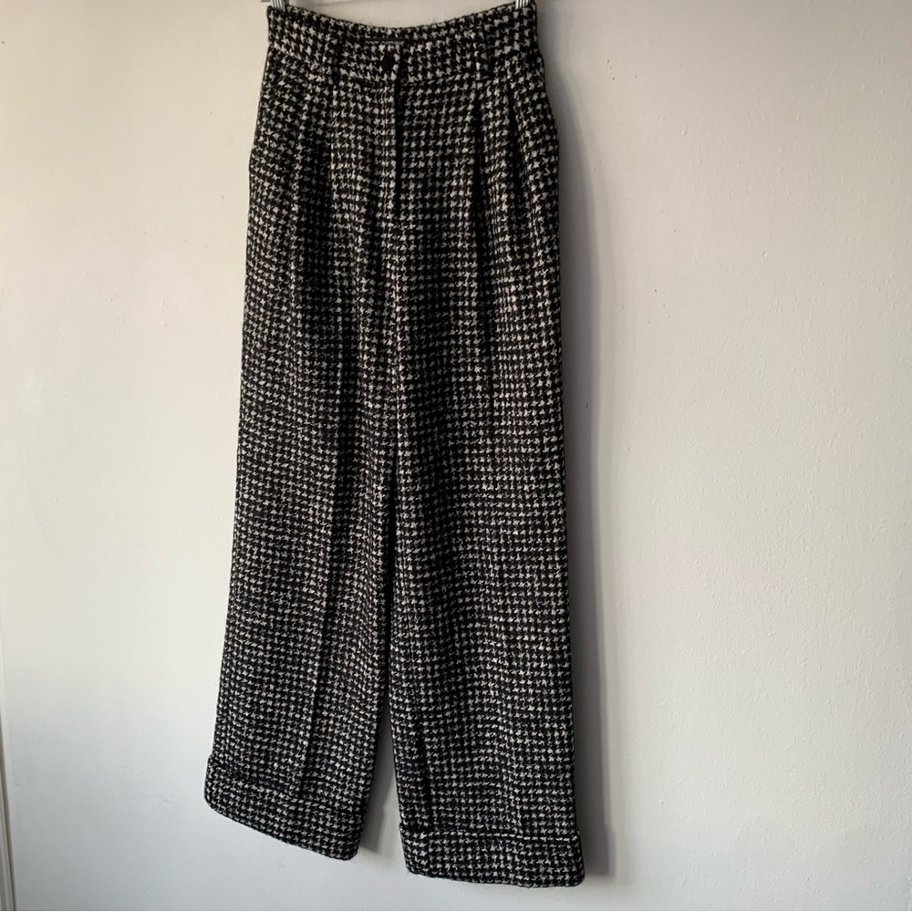 Dolce & Gabbana Houndstooth Tweed Pleated Wide Leg Wool Mohair Trouser Pants - Picture 5 of 12